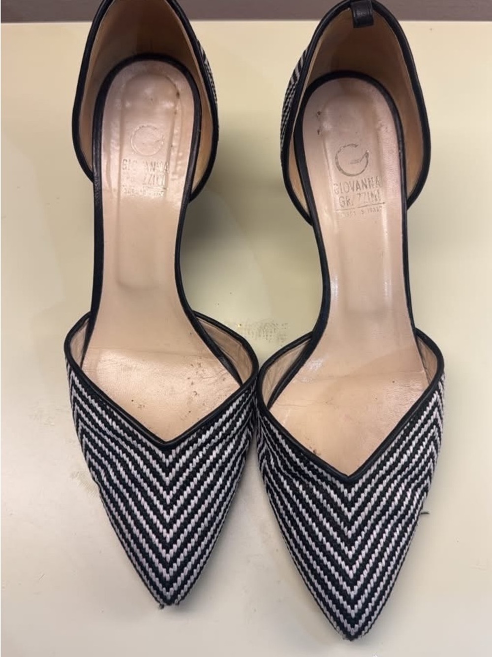 Tweed striped made in Italy Black & White Pointed D'Orsay Pumps